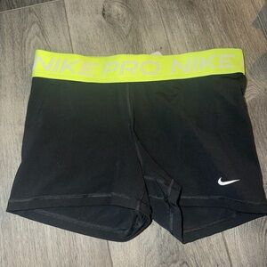 Nike Pro Black Shorts with Bright Yellow Waistband